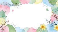 Watercolor floral frame with pastel circles and delicate flowers creating elegant border design for spring greeting cards, invitations and feminine projects.