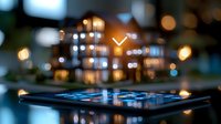 Smartphone with glowing screen against blurred city lights background, creating atmospheric urban technology scene at night.