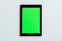 Modern tablet device with bright green screen display on white background, isolated digital mockup for app and website presentation layouts.