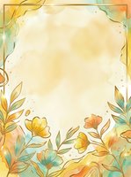 Watercolor floral frame with yellow and orange flowers, green foliage, and decorative border on cream background. Isolated design element suitable for invitations, greeting cards, and social media graphics.