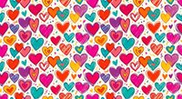 Colorful hand-drawn hearts seamless pattern with vibrant rainbow colors on white background. Romantic love design for Valentine's Day decorations.