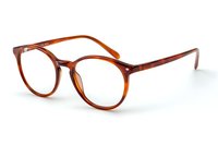 Round brown tortoiseshell eyeglass frames with clear lenses isolated on white background. Classic vintage style optical glasses for fashion and vision correction.