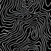 Abstract topographic map pattern with white contour lines on black background, creating organic wavy curves and elevation lines for seamless repeat design.
