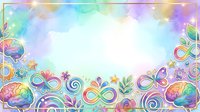 Colorful abstract floral and geometric border frame with pastel watercolor gradient background, isolated on white for design projects and creative layouts.