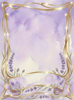 Lavender watercolor background with ornate gold twisted frame and botanical accents, isolated on white space, ready for wedding invitations, greeting cards, posters, and design projects.