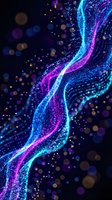 Abstract digital wave with glowing particles and bokeh lights in blue purple neon colors for technology backgrounds and futuristic design projects.