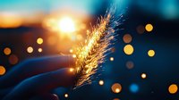 Golden sparks flying from metal grinding with bright bokeh lights creating dramatic industrial workshop atmosphere at sunset.