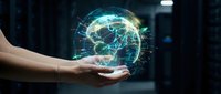 Human hand holding glowing digital brain with neural network connections in futuristic technology concept for artificial intelligence and innovation.