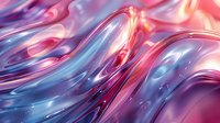 Vibrant liquid abstract background with flowing pink, purple and blue colors creating dynamic waves and ripples, glossy metallic texture with light reflections.