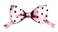 Pink polka dot bow with burgundy spots on white background, watercolor style illustration for fashion and decoration projects, isolated design element.