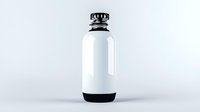 White plastic bottle with black cap on light background, isolated product mockup for cosmetics, beverages or pharmaceutical packaging design.