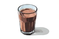 Glass of chocolate milk or protein shake with creamy texture on white background, casting soft shadow, for food and beverage advertising.