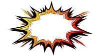 Comic book explosion burst frame with jagged edges in orange yellow red colors isolated on white background for graphic design and text overlay.