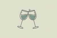 Minimalist line drawing of two wine glasses clinking together with pale green liquid, celebrating a toast on beige background.