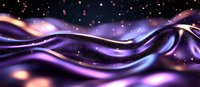 Flowing abstract waves in purple and blue colors with sparkles and light effects against dark background create cosmic atmospheric design element.