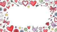 Romantic doodle frame with hearts, roses, butterflies and arrows on white background. Valentine's Day border design for greeting cards and love themes.