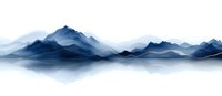 Minimalist mountain landscape in blue tones with reflection on water surface creates tranquil panoramic view, seamless pattern for nature-inspired designs.