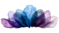 Abstract watercolor lotus flower in blue and purple gradient tones on transparent background, perfect for wellness branding and spiritual design projects.