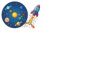 Colorful solar system diagram with planets and rocket ship launching into space on isolated white background, suitable for educational materials, children's learning resources, and science-themed designs.