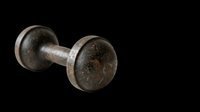 Worn cast iron dumbbell with textured surface, isolated on transparent background, ready for fitness design projects, t-shirt graphics, gym posters, and print-on-demand products.