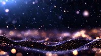 Magical starry night landscape with glowing particles and bokeh lights creating dreamy atmosphere against dark mountains and cosmic sky. Mystical nature scene.