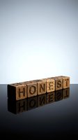 Wooden letter blocks spelling HONEST on reflective surface against gradient background for business ethics and integrity concepts.