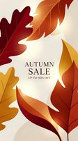 Autumn sale promotional banner with colorful fall leaves in warm orange, red and yellow tones for seasonal marketing campaigns and retail advertising.