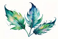 Watercolor monstera leaves in vibrant blue and green gradient with delicate paint splatters on white background, isolated botanical art element for design projects.
