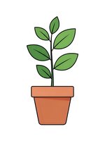 Young green plant growing in terracotta pot isolated on white background for gardening and nature design projects.