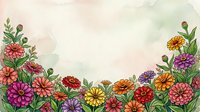 Colorful zinnia flowers border on soft watercolor background with copy space, perfect for greeting cards, invitations, and seasonal designs.