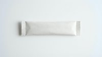 White blank packaging sachet mockup on clean background for branding and product presentation in food industry and retail marketing campaigns.