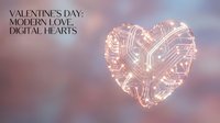 Futuristic glowing heart made of circuit board patterns on soft pink background for Valentine's Day technology romance concept.