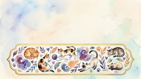 Watercolor floral border with cute sleeping cats and autumn leaves on pastel background for greeting cards and decorative design projects.