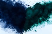 Dark navy blue and emerald green watercolor splashes blend on white background, creating dramatic abstract texture with soft edges and dynamic paint splatters.