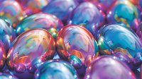 Vibrant soap bubbles in macro photography showing iridescent rainbow colors and light reflections on spherical surfaces with pink, purple, and turquoise hues.