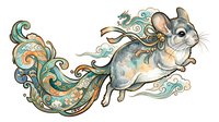 Decorative mouse with ornamental swirling tail featuring turquoise, gold and brown patterns, isolated on white background for design projects.