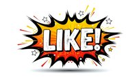 Comic book style explosion burst with LIKE text in bold letters surrounded by colorful stars and dynamic action lines for social media marketing.