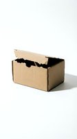 Open brown cardboard shipping box with torn flaps on white background isolated for packaging and delivery concepts.