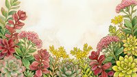 Vintage botanical frame with colorful succulents and flowers on textured background for wedding invitations and greeting cards.