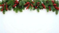 Festive evergreen garland with vibrant red berries and lush foliage arranged horizontally on white background, ideal for holiday greeting cards and seasonal marketing materials.
