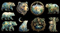 Isolated bear illustrations set with transparent background, featuring multiple wildlife animal designs ready for t-shirt printing, clipart, stickers, sublimation and print-on-demand projects.