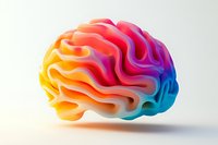 Colorful gradient human brain with vibrant pink, orange, yellow and blue tones on white background, isolated for creative design use.
