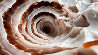 Macro photography of spiral seashell interior showing natural brown and white layers in detailed close-up view, revealing organic texture and patterns.
