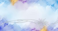 Watercolor ink wash background with flowing abstract lines and splashes in soft blue, purple, and yellow tones, isolated on white for design projects.
