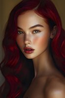 Young woman with vibrant red hair and natural makeup portrait for beauty and fashion concepts.