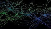 Abstract flowing lines in blue and green creating dynamic energy patterns on black background for modern digital design projects.