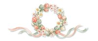 Watercolor floral wreath with flowing ribbons isolated on transparent background for wedding invitations, greeting cards and romantic design projects.