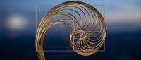 Golden spiral shell structure with fibonacci geometry on blurred blue background for mathematical concepts, sacred geometry designs, and educational materials.