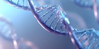 Glowing DNA helix structure with blue and pink tones on soft blurred background, representing genetic research and biotechnology.