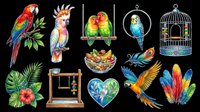 Colorful parrot, cockatoo, and macaw illustrations isolated on transparent background. Perfect for t-shirt designs, clipart, stickers, sublimation, and print-on-demand products.